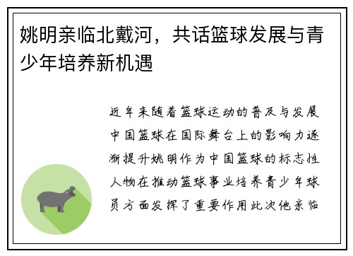 姚明亲临北戴河，共话篮球发展与青少年培养新机遇